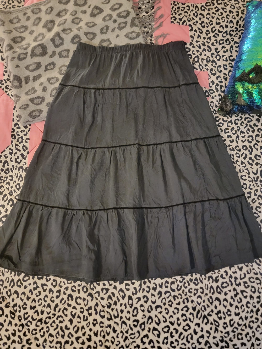 100% SILK Vintage Mossimo Black Tiered A-Line Skirt - Picture 4 of 6